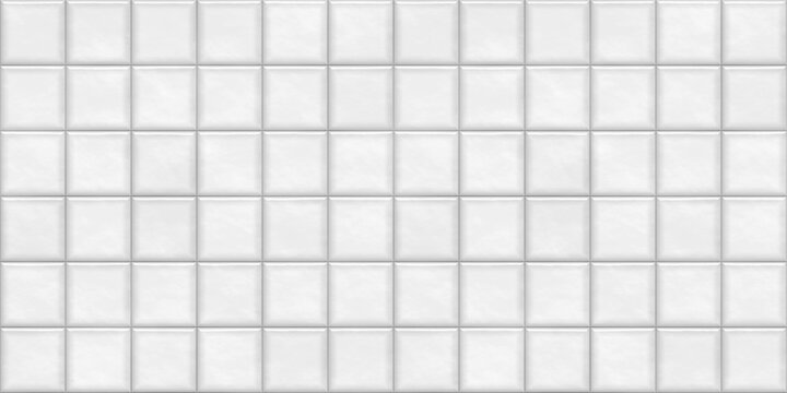 Seamless smooth white modern glossy ceramic square tiles background texture transparent overlay. Kitchen or bathroom wall, floor or countertop. Luxury porcelain interior repeat pattern 3D Rendering.