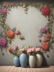 Photography backdrop with flowers. AI generated illustration