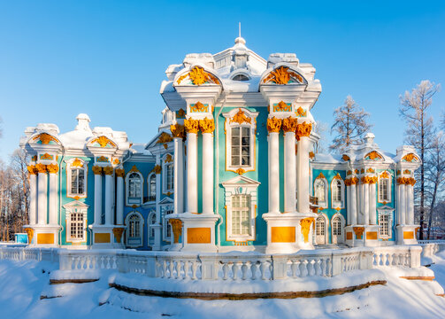 Hermitage pavilion in Catherine park in winter, Pushkin (Tsarskoe Selo), St. Petersburg, Russia
