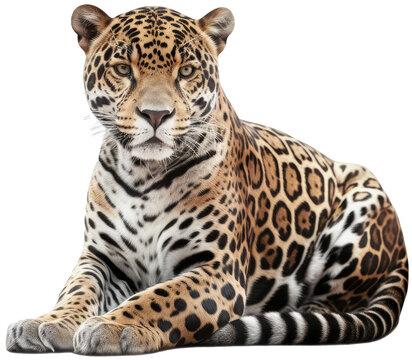 Wild Lying Jaguar Isolated On A White Background, Generative AI Animal