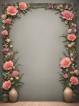 Photography backdrop with flowers. AI generated illustration