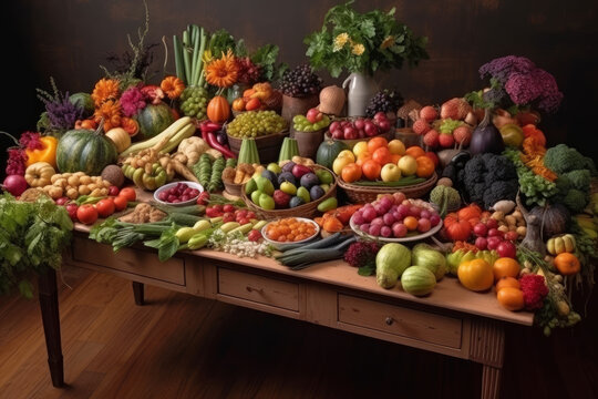 Harvest festival, pumpkin, carrot, onions harvesting, Thanksgiving Day background, AI Generated - Powered by Adobe