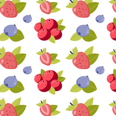 Seamless berry pattern. Hand drawn vector illustration for summer romantic cover, tropical wallpaper, vintage texture