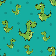 Seamless Cute Green Baby Dinossaur Pattern