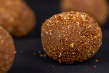 delicious round chocolate candy made of cocoa and sugar
