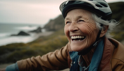 One woman laughing, enjoying carefree winter adventure generated by AI