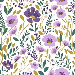 Behang Seamless purple blue pattern. Cute pattern in small flower. Small lilac and flowers. Ditsy floral background. Generative ai.. © ckybe
