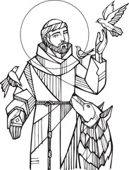 Hand drawn illustration of Saint Francis of Assisi..