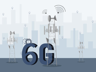 6G Technology Tower Emitting Waves Illustration