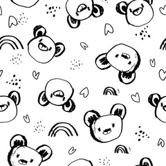 Cute vector pattern with mouse, rainbow and heart. Pattern in grunge style. seamless background for nursery decor, fabrics, children's textiles, wrapping paper.