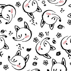 Cute vector pattern with fox and flower. Pattern in grunge style. seamless background for nursery decor, fabrics, children's textiles, wrapping paper.