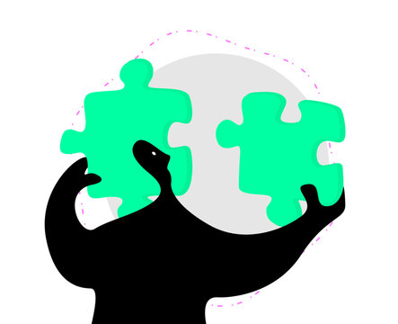 hand holding green puzzle, puzzle making, finding the right solution 
