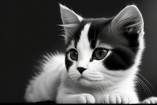 black and white cat, animal,  ai generative image 