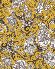 Large paisley flowers. Grey Brown floral background