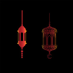 Vector illustration of an eastern lamp for an Islamic mosque or Arabian lighting for Ramadan. Islamic lamp symbols in a vector