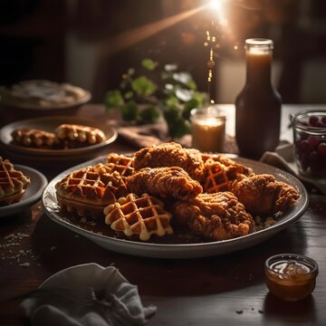 Picture Of A Delicious Plate Of Fried Chicken And Waffles