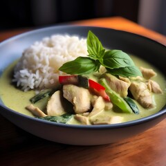 A mouthwatering Thai green curry with chicken - obrazy, fototapety, plakaty