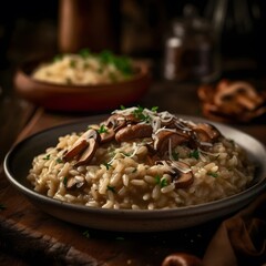 A Rich and Creamy Plate of Mushroom Risotto with Parmesan Cheese