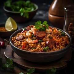 A Photo of Spicy and Flavorful Jambalaya with Shrimp and Sausage