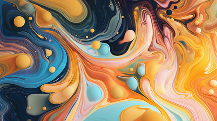 Abstract background with fluid shapes, swirling colored shapes and graceful curves, generative AI, AI generated
