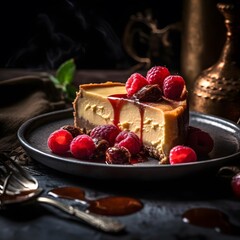 Fototapeta na wymiar Cheesecake: A Sweet and Decadent Slice