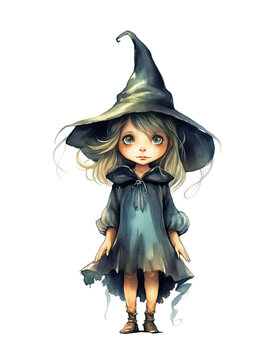 Adorable Witch, Little Girl, Cute, Halloween, Spooky, Fun, Cartoon. Generative AI 