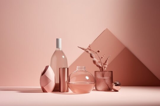 Pastel Pink Background With Soft Shadow Lines: Creating Modern And Minimalist Setup For Product Photography Generative AI