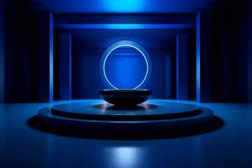 Vivid Royal Blue Background with Center Spotlight: Creating a Striking Environment for Product Display and Attention generative AI