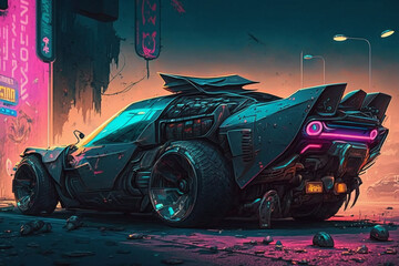Naklejka na ściany i meble Futuristic cool cyberpunk car concept. Ai generated
