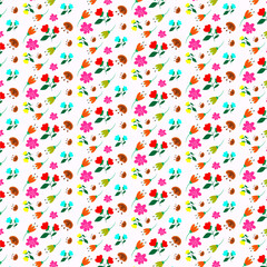 Fototapeta na wymiar Floral pattern. Pretty flowers on white background. Printing with small colorful flowers. Ditsy print. Seamless vector texture. Spring bouquet.