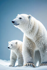 Obraz na płótnie Canvas Polar bear with baby bear on ice, generative ai