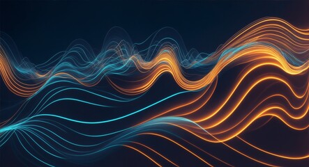 Waves of beautiful electric lines on dark background, generative ai