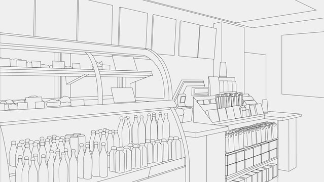 Retail Coffee Shop Counter Drawing