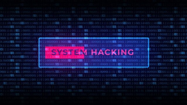 Warning of a System Hacked. Digital Binary Code Background. Malware penetration, virus, data leakage threat, system hacking, scam, ddos
