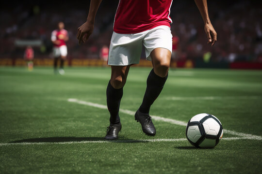 Football Player Dribbling the Ball in the Stadium Created with Generative AI Technology