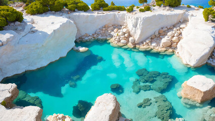 Beautiful bay with turquoise water and rocks. 