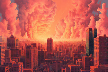 Obraz premium Urban landscape smoked polluted atmosphere from emissions of plants and factories, created with Generative AI Technology