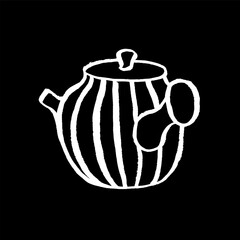 Traditional oriental teapot. Vector drawing by hands. China, Japan, oriental tea ceremony. Tradition, sketch, doodle, calligraphy, graphics, brush, white on black. Eps10