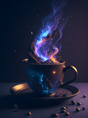 Galaxy coffee cup. AI generated illustration