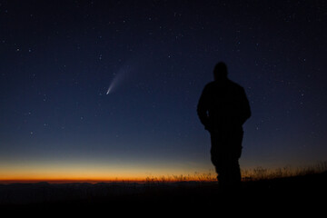 Neowise Comet silhouette of a person