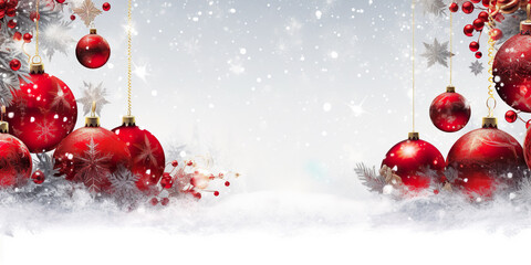 Fototapeta na wymiar Banner Christmas, Red Decorated Christmas on white background.