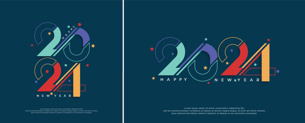 Happy New Year 2024. Colorful 2024 number design template. Happy New Year 2024 typography symbol. Vector illustration with fashionable color label.