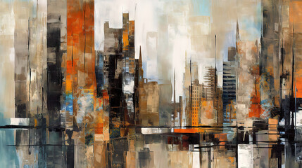 Abstract city street view - grungy painting - generative AI, AI generated