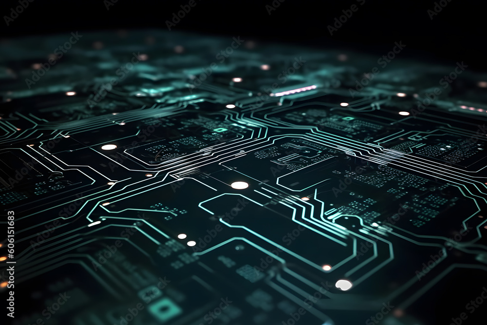 Poster high tech electronic circuit board background. neural network ai generated art generative ai