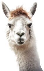 Close up portrait of a llama isolated on a white background, generative AI animal