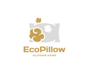 Filler of a soft pillow from sheep wool logo design. Hygiene pillow with wool inside graphic design. Concept of comfortable and healthy sleep