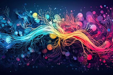 Fototapeta premium Quantum Nervous Realm. Surreal and abstract view of a quantum world where the neural connections of particles and waves are intertwined with lines. generative ai