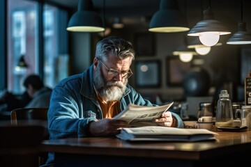 Fototapeta premium person sitting in a cafe reading a newspaper - Illustration Generated with ai Technology