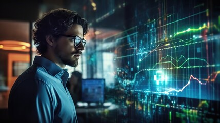 Person presenting and evaluating data chart - Illustration created with generative ai