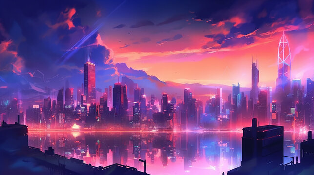 Cyberpunk visual novel background. Generative AI